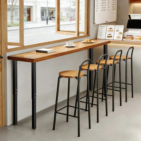 High counter table with black adjustable square table legs for DIY desks and home office tables, 24 to 40 inch height, wood top.