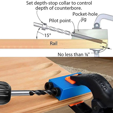 Pocket Hole Jig Kit 14 Piece for Woodworking and Carpentry Joinery 15 Degree Inclined Hole Fixture with 6 8 10 mm Drill Bits