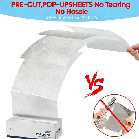 Heavy Duty Aluminum Foil Sheets 12 X 10.75 Inches, 500 Count Pre Cut Pop Up Dispenser, showing tear-free sheets