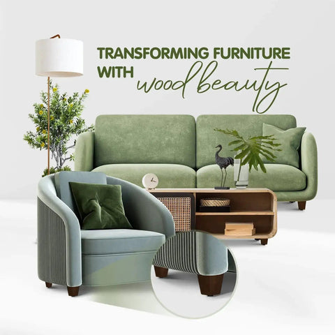 Living room scene with furniture featuring 3 Inch Square Wood Furniture Legs Set Of 4 With Levelers, brown walnut finish