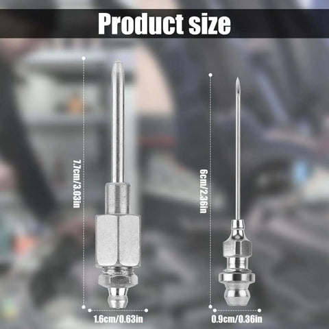 Grease Needle Gun Nozzle Kit With Six Nozzles And One Dispenser Hardened Steel Grease Injector Tool sizes displayed