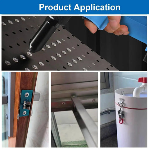 Applications of 110 Piece Stainless Steel Blind Rivet Kit With Seven Sizes In A Labeled Organizer for metalwork and repairs.