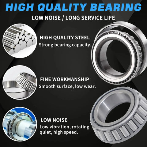 Trailer Hub Bearings Kit For 1 Inch Straight Axles With 12192TB Seals, 1.98 Inch Dust Caps And Cotter Pin, Fits 2000 To 2200 Lbs Trailer Spindles EZ Lube, Heavy Duty Bearing Kit L44643 L44610 By Luxtrksto showing components and features