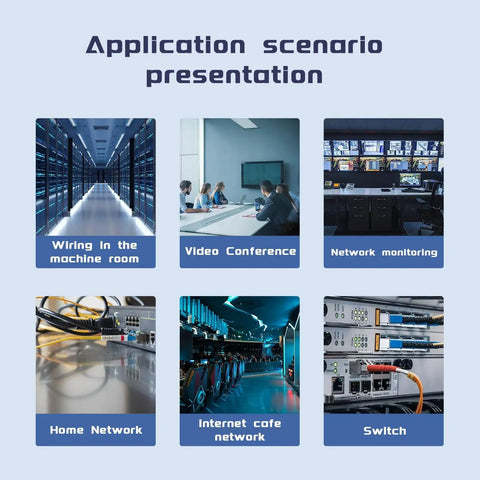 Application scenarios for networking: machine room wiring, video conference, network monitoring, home and internet cafe network, switch.