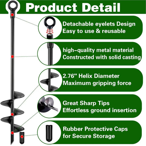 Heavy Duty Ground Anchors 18 Inch 4 Pack Screw In Earth Anchors product details with detachable eyelets and helix diameter features