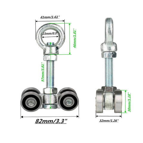 Four Wheel Unistrut Trolley Rollers Heavy Duty 650 Pound Capacity With M12 Bolt And Lifting Eye Nut Hidden In Groove Fits One And Five Eighths Inches Wide Strut Channels Durable Steel Construction For Long Lasting Use