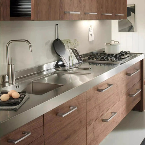 Modern kitchen with stainless steel cabinet and Square Drawer Pulls Two Pack Stainless Steel Cabinet Handles For Kitchen And Home Furniture.
