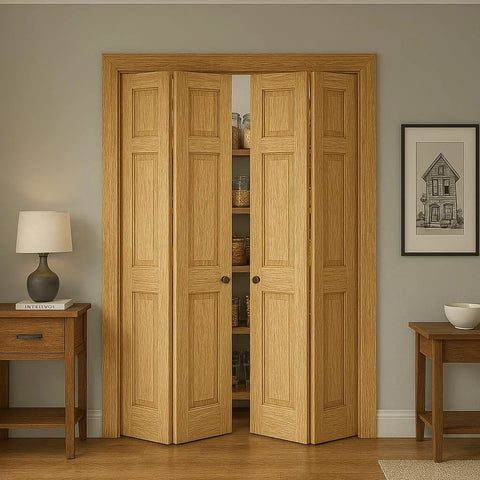 Unfinished Paneled Pine Bi-Fold Door 30x80 Inches For Closet And Interior Use With Hardware Kit And Handle Built Tough, Barn Style