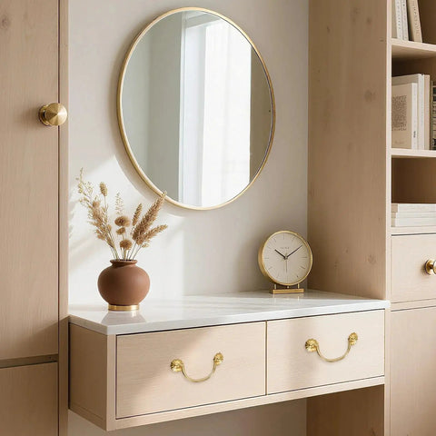 Two drawers fitted with Four Brass Drawer Pulls And Knobs Set With Double Mounting Holes In Vintage Flower Ring Design 4.13 Inch bronze finish