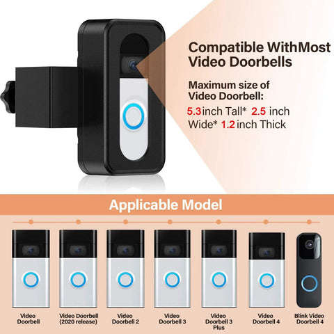 Anti Theft Video Doorbell Mount With Hidden Security Screws No Drill Mounting Bracket shown with compatible doorbell models