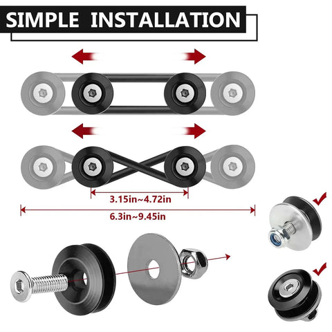 Universal Front And Rear Bumper Quick Release Kit With 4 Tabs And 12 O Rings, showing installation process and components.
