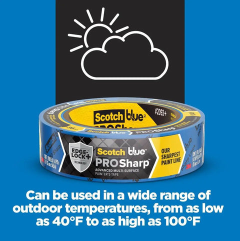 PROSharp Painter's Tape 1.5 in x 60 yd, 3-Pack - Edge-Lock+ for Sharp Paint Lines, rolls with temperature range display