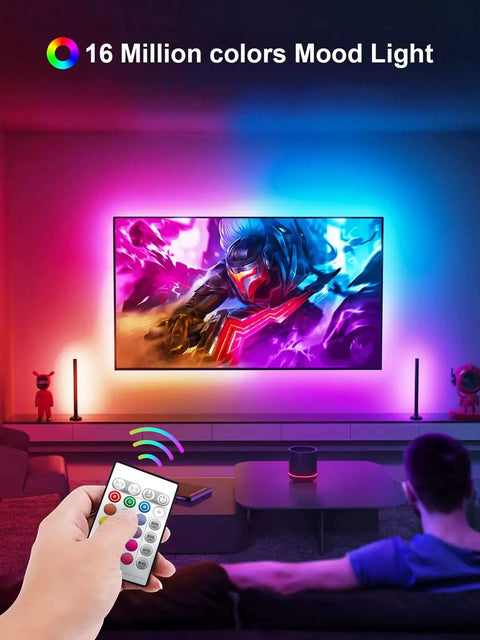 16.4ft RGB TV Backlight Strip USB Powered Bluetooth App Control And Remote illuminating TV with color options