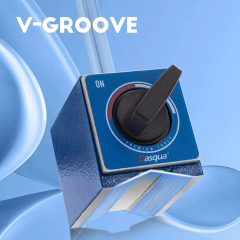 Industrial Strength Magnetic Base Indicator Holder With Fine Adjustment For Lathes And Mills by Dasqua, blue V-groove design