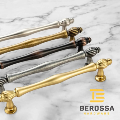 Set Of 10 Antique Brass Cabinet Pulls 3 Inch Center To Center Drawer Handles For Kitchen Cabinets, assorted finishes displayed