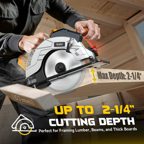 Cordless Circular Saw Seven And A Quarter Inch With Laser Guide, Brushless Motor, Five Thousand RPM, Bare Tool cutting wood