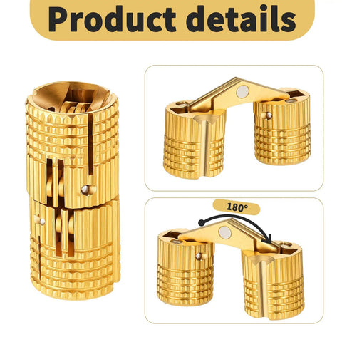 Six Pack 10 Mm Hidden Brass Hinges With 24 Screws For Concealed Cabinets And Jewelry Boxes, 180 Degree Opening, Invisible Design