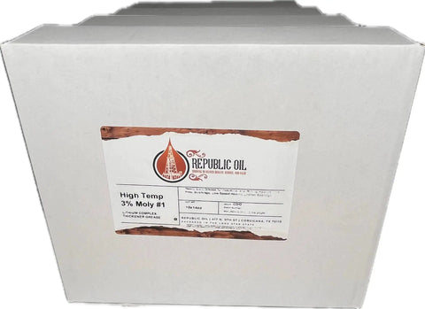 Box packaging of Heavy Duty High Temp 3 Percent Moly EP Lithium Complex Grease For Extreme Pressure Machinery Number One Moly Lithium Complex Thickener 520 F Drop Point Ten Tubes Pack