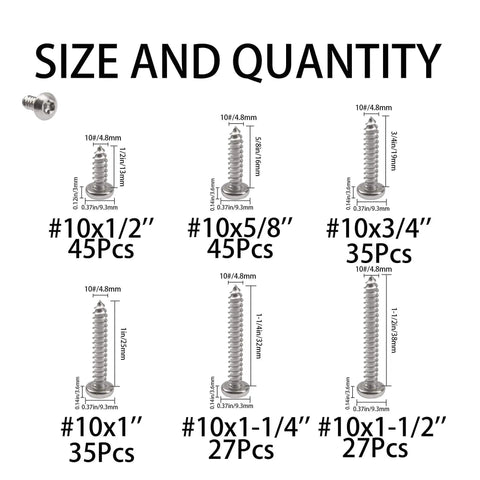 Image showing 304 Stainless Steel Torx Security Screws Set Durable Tamper Resistant Button Head Hardware Kit With 214 Pieces, Six Size Range From Ten By Half Inch To One And One Half Inch, DIY Friendly, Includes T25 Bit For Indoor Outdoor Use with various sizes on display.