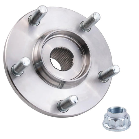 Front Passenger Side Wheel Bearing And Hub Kit For Lexus ES330 ES350 RX330 RX350 RX400h Toyota Avalon Camry And Highlander 2001 To 2016 Drop In Ready Easy Install Plug And Play OEM Quality Replacement Wheel Hub Bearing Set, showing the front view of the wheel hub with visible stud bolts and nut.