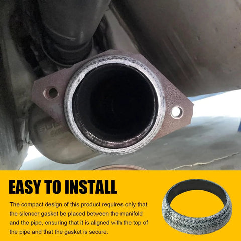 ZNDAW 65mm graphite exhaust gasket flange installed between manifold and exhaust pipe