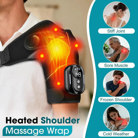 Person using Cordless Shoulder Heating Pad With Massage For Frozen Shoulder And Rotator Cuff Pain Relief, 5000mAh battery