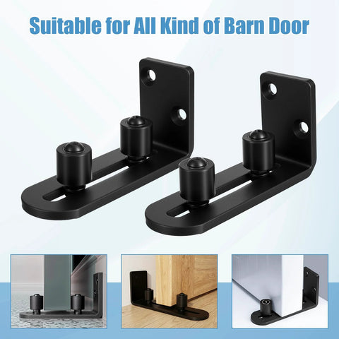 Rock Solid Barn Door Floor Guide 2 Pack With Adjustable Stay Rollers, Quiet Non Scratch Ball Bearing Hardware, black and flush mount