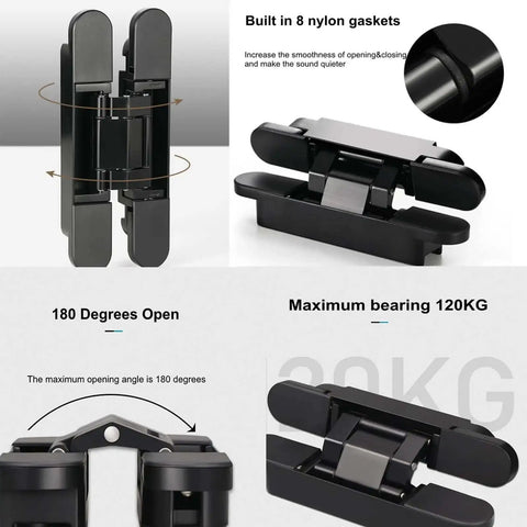 2 Pack Hidden Door Hinges 180 Degree Swing Heavy Duty 265 Lb Load Bearing For Seamless Cabinet Doors And Hidden Bookcase Doors 9.45 Inch Zinc Alloy Black