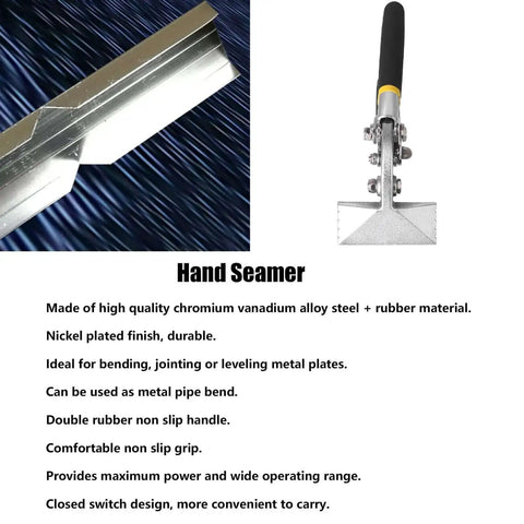 Sheet Metal Bender And Hand Seamer Pliers Alloy Steel Metal Bending Pliers for Ductwork Roofing with rubber grips and metal blade.