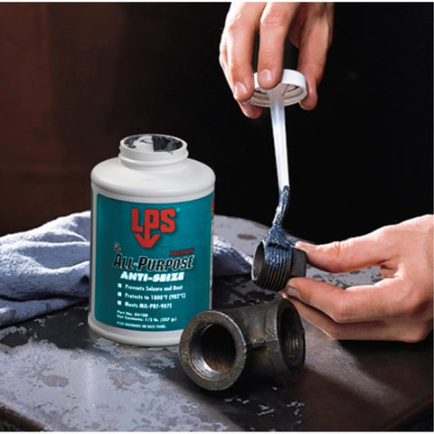 All Purpose Anti Seize Lubricants Rugged Half Pound Container With Moly Fortified Lead Free Formula That Prevents Seizure Up To 1800 F being applied to metal joints