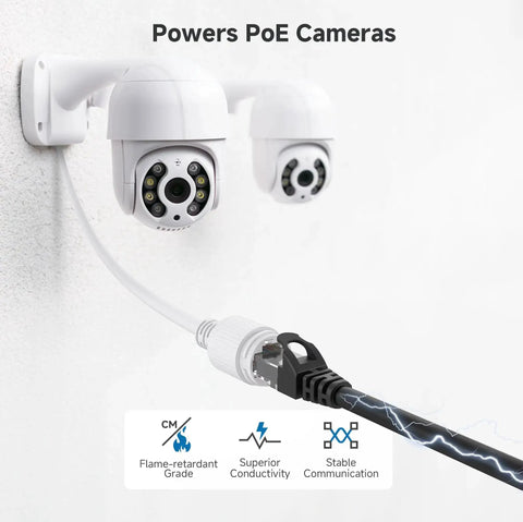 10Gbps Snagless Cat6 Ethernet Cable 5ft Multi Color Set For Fast LAN Connections powering PoE cameras.