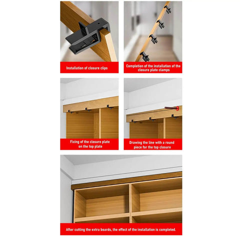 Pro Grade Woodworking Scribing Jig Set For Cabinet Installations And Furniture Making, Built With Durable ABS Plastic, Fits 15 16 17 18mm Boards, Ideal For Uneven Surfaces, Toe Kick Lines, Ceilings, And Trim Work, shown in instructional use.