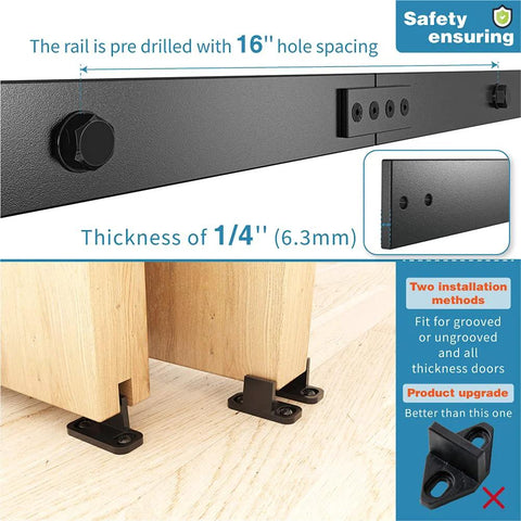 Close-up of the 12Ft Single Track Bypass Sliding Barn Door Hardware Kit For Double Doors with flat track rollers.
