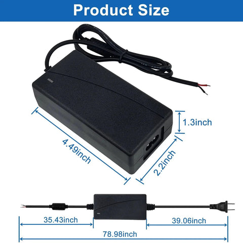 Versatile 12V 5A AC DC Power Adapter for 12V Linear Actuators and Motors with 100-240V AC Input shown with dimensions.