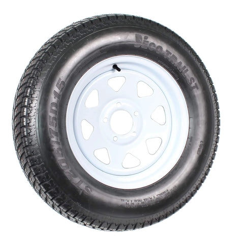 Two Pack Trailer Tire And Rim Set With ST205 75D15 Tire Size And Five Lug White Spoke Wheel, Includes 2 Year Warranty And Free