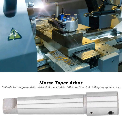Morse Taper Arbor Sleeve R8 drill adapter in silver steel with wrench for magnetic drills and lathes.