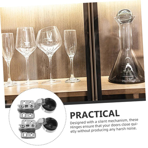 Two Pack Soft Close Cabinet Hinges With Hydraulic Damping For Frameless Cabinets in display with glassware