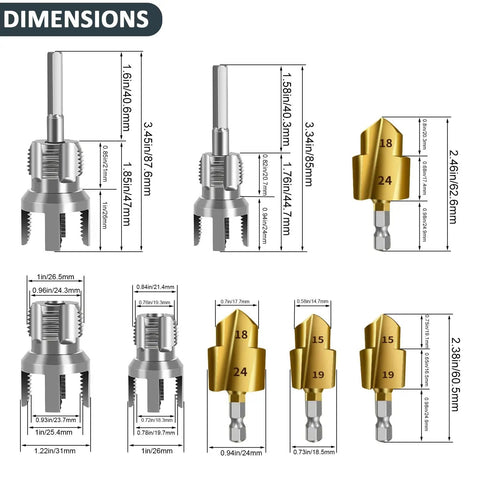 Pro Grade PPR Pipe Threading and Reaming Tool Kit dimensions, electric drill style threader, reaming bit set for PVC pipes