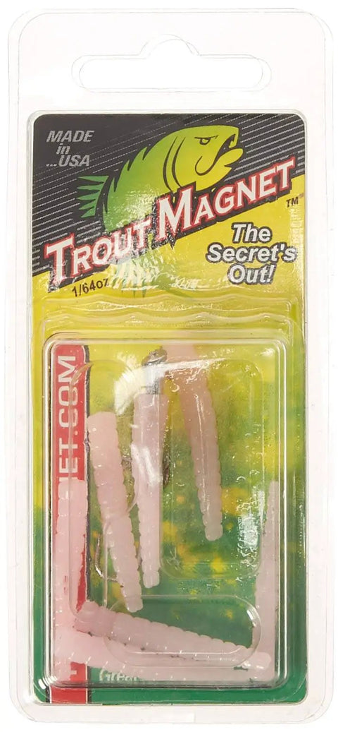 Bubble Gum Trout Magnet Lure With 1/64 Oz Shad Dart Head And Split Tail Grub For Horizontal Fall in retail packaging