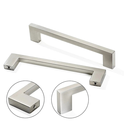 Square Drawer Pulls Two Pack Stainless Steel Cabinet Handles For Kitchen And Home Furniture, shown with brushed nickel finish