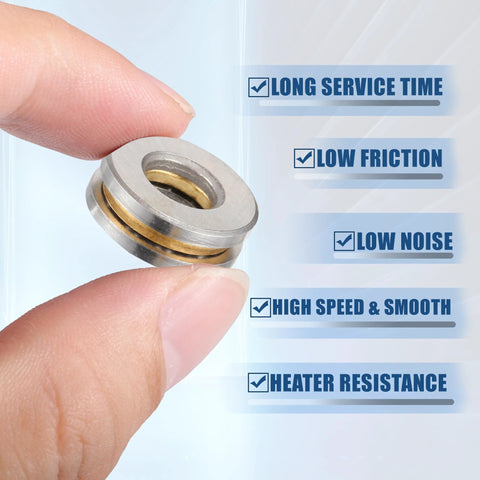 ACROPIX F9-20M thrust ball bearing, 9x20x7 mm with gold-tone washers, held between fingers