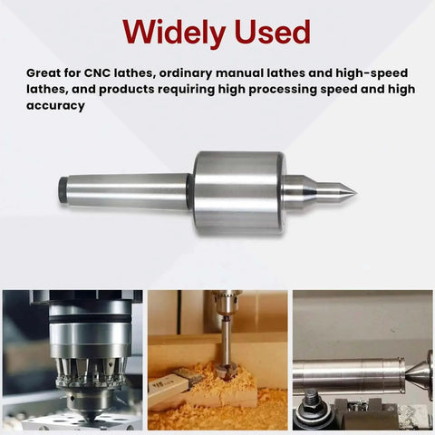 MT2 Live Center For Wood And Metal Lathe With 0.000197 Inch Accuracy 220 LB Load Capacity displayed with usage examples