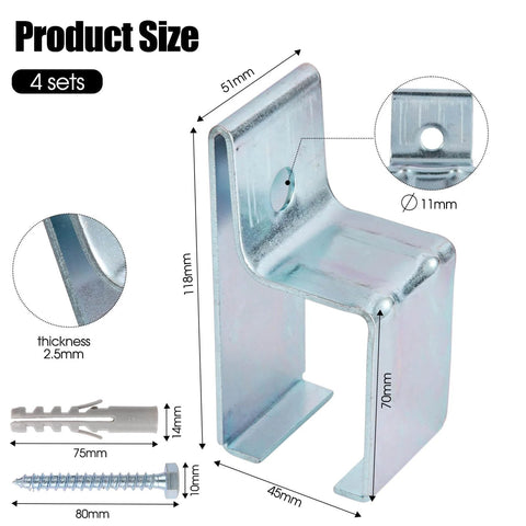 Heavy Duty Exterior Barn Door Hanger Brackets For Box Track System, Galvanized Steel Mounting Brackets, 4 Pack, side view