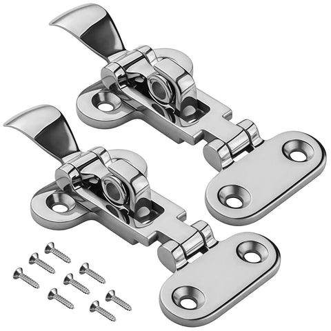 Two 4.3-inch 316 stainless steel boat toggle latches with mounting plates and screws
