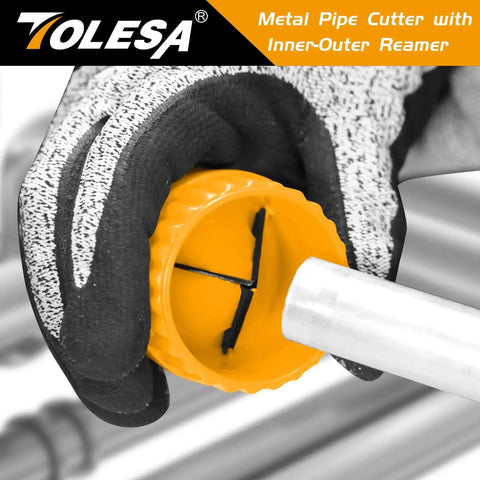 Heavy Duty Pipe Cutter Tool For 3/16 To 2 Inch OD Tubes With Deburring Tool And Reamer in use on metal pipe