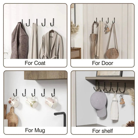Wall Hooks 5 Pack 22 Lb Screw In Metal Hangers For Towel And Coat Storage Outdoor Closet Door Bathroom Black Premium Aluminum Alloy Rust Resistant Durable used for coats, doors, mugs, and shelves