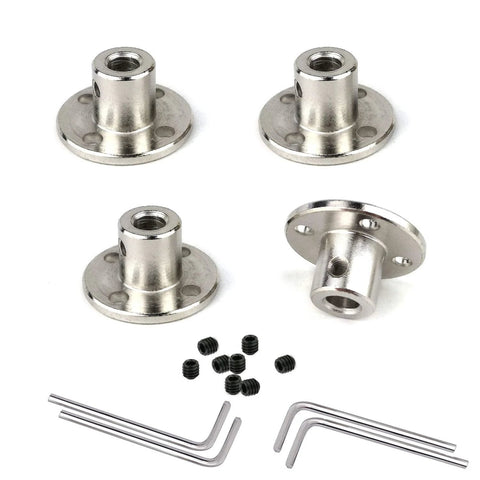 Set of 4 stainless steel 5mm flange shaft couplings with mounting flanges, screws and hex keys