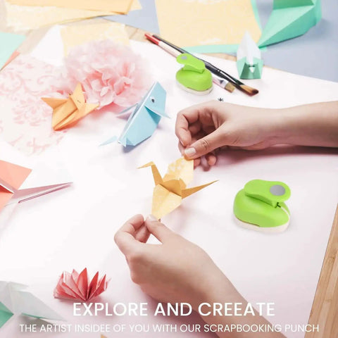 Hands using All In One Circle Punch Set For Scrapbooking And DIY Card Making Includes Five Sixteenth Inch Five Eighths Inch And One Inch Hole Punches.