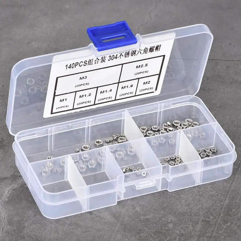 140 Piece Hex Nut Set In 304 Stainless Steel With M1 M1.2 M1.4 M1.6 M2 M2.5 M3 Sizes Seven Types Of Hex Nuts
