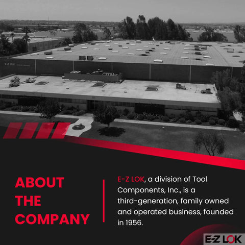 Image showing E-Z Lok company building with text describing the company as a third-generation family business founded in 1956.